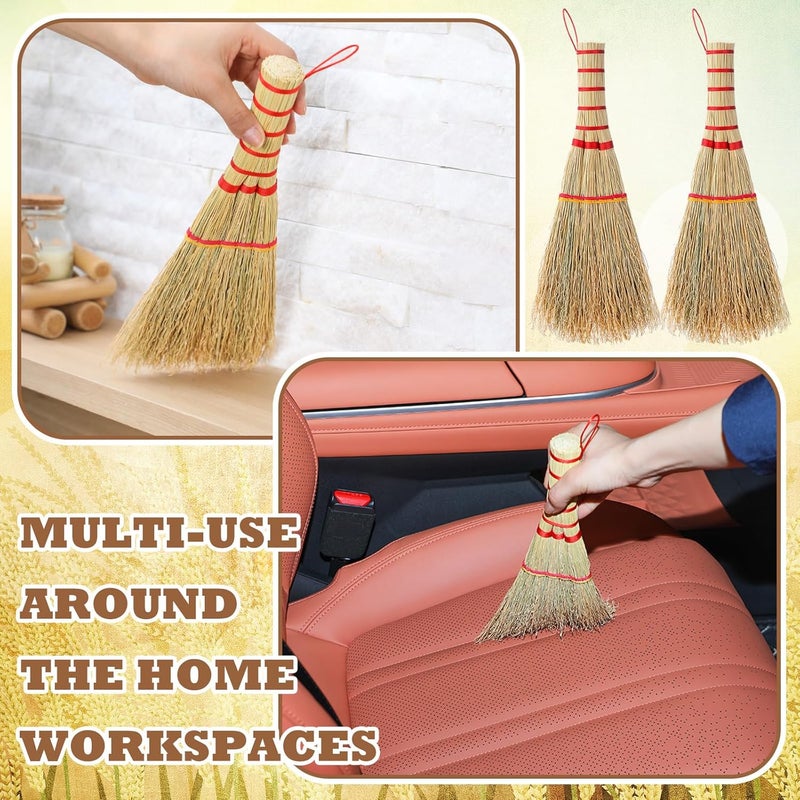 Suclain 2 Pcs Small Corn Whisk Brush Broom 100% Handmade 12 Inch Handheld Brush Whisks Natural Corn Short of Asian Whisk Broom with Nylon Thread Handle for Household Sweeping Indoor Outdoor(Style A) - Image 5