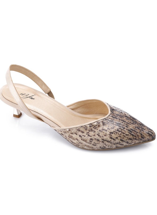 Mr.joe Mr Joe Sequin Beige Slingback Kitten Heels - 3025  - Image 1