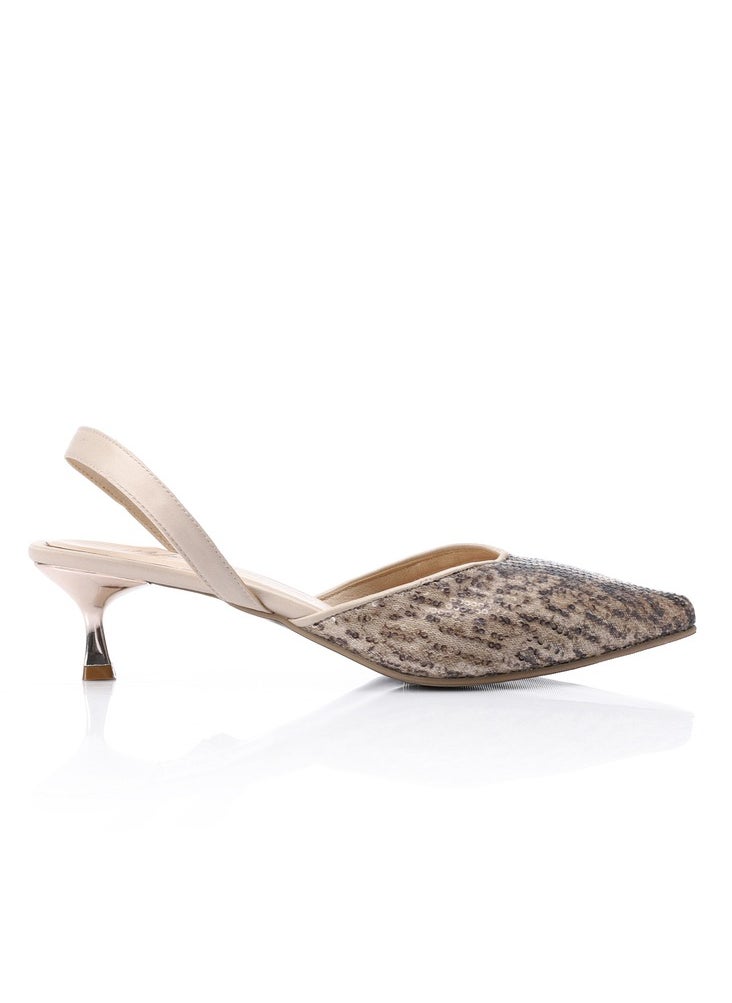 Mr.joe Mr Joe Sequin Beige Slingback Kitten Heels - 3025  - Image 2
