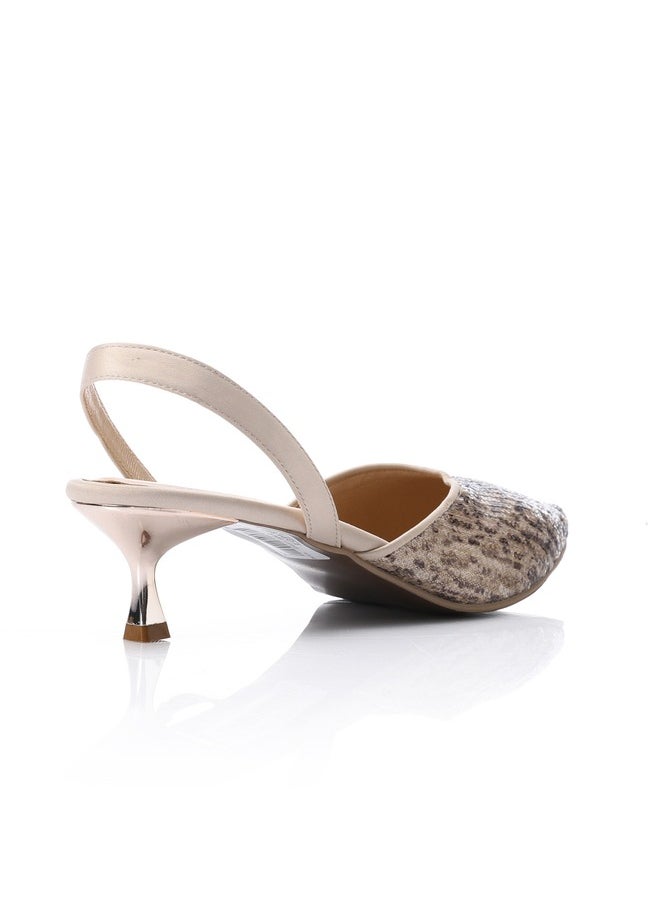 Mr.joe Mr Joe Sequin Beige Slingback Kitten Heels - 3025  - Image 3