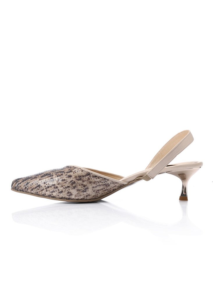 Mr.joe Mr Joe Sequin Beige Slingback Kitten Heels - 3025  - Image 4