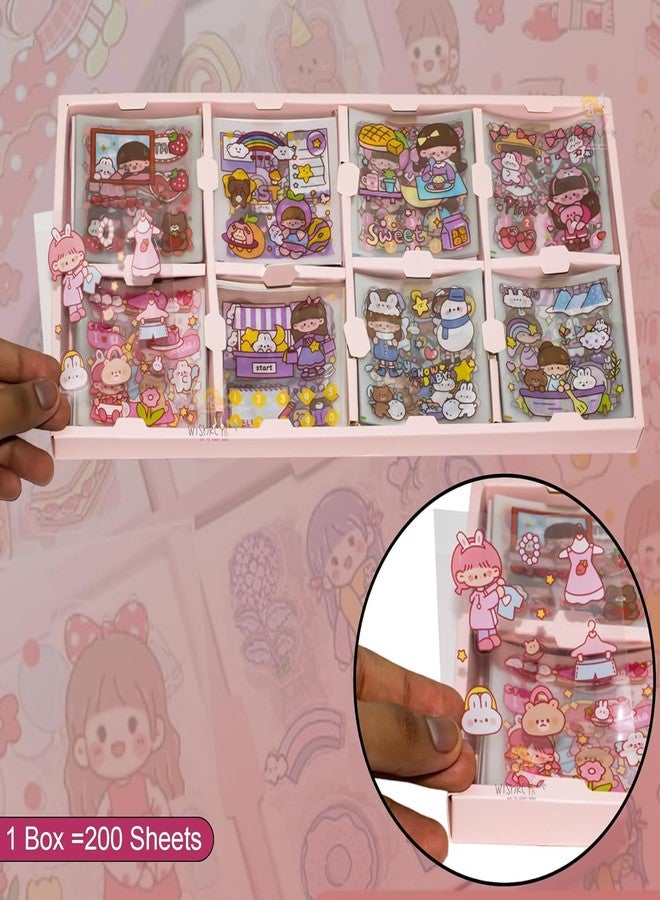 2HEET 200-Piece Cute Washi Sticker Set for Kids - Adorable Kawaii Doll & Bear Designs, Waterproof, Easy to Apply, Versatile for Projects, Journals, Scrapbooking, and DIY Crafts - Image 2