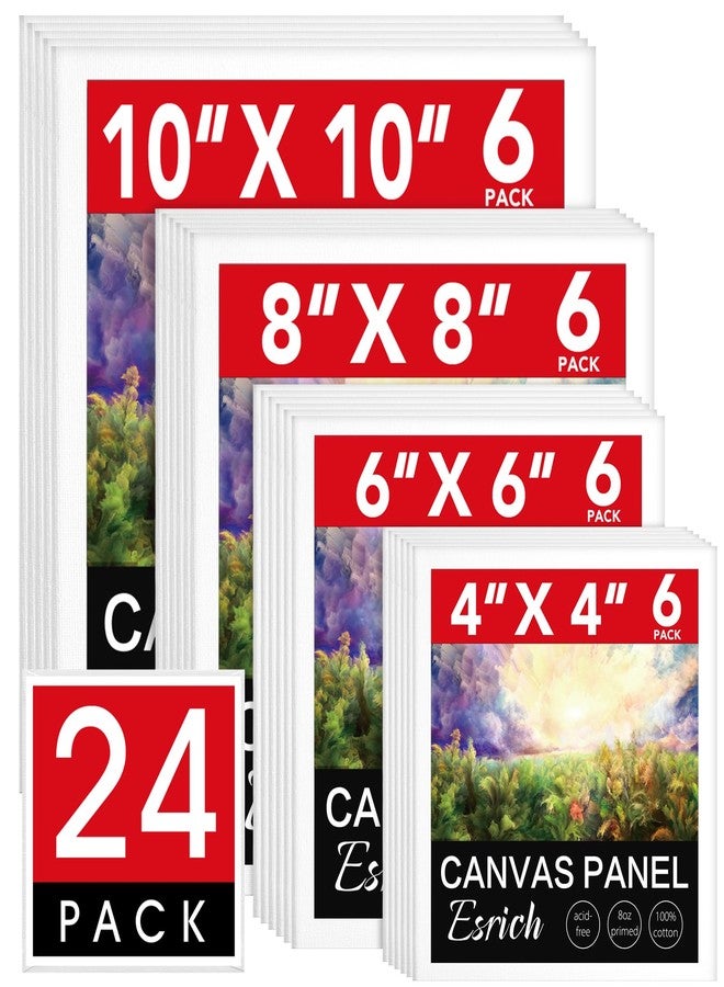 ESRICH 24Pack Canvas for Painting, 6pcs Each of 4x4, 6x6, 8x8, 10x10 Canvas Boards for Painting, Art Supplies of Blank Canvas for Adults&Kids, Pre-Primed Painting Canvas for Acrylic, Oil & Watercolor - Image 1