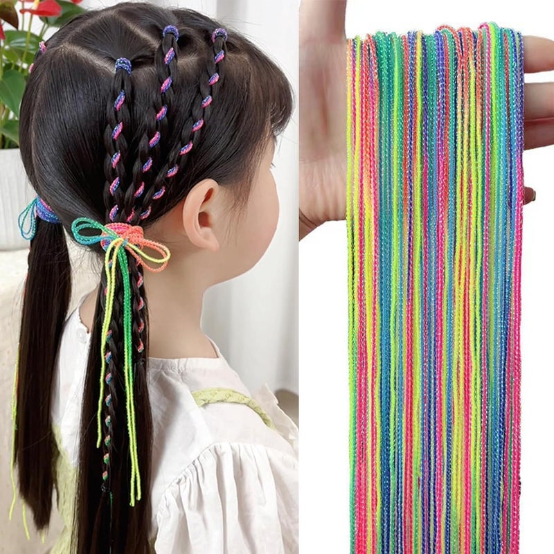 DORMITORRY 6 Piece Boho Hair String Set for Braids Gradient Rainbow Hair Wrap Bands Elastic Hair Ribbons Stylish Hair Ties for Women Girls Colorful Braiding Accessories Multicolor - Image 1