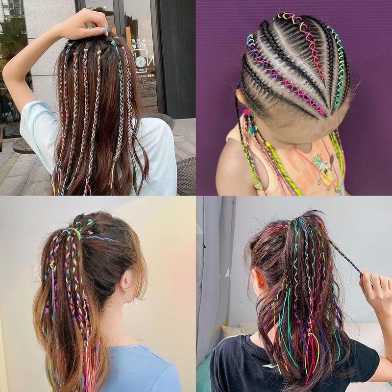 DORMITORRY 6 Piece Boho Hair String Set for Braids Gradient Rainbow Hair Wrap Bands Elastic Hair Ribbons Stylish Hair Ties for Women Girls Colorful Braiding Accessories Multicolor - Image 4
