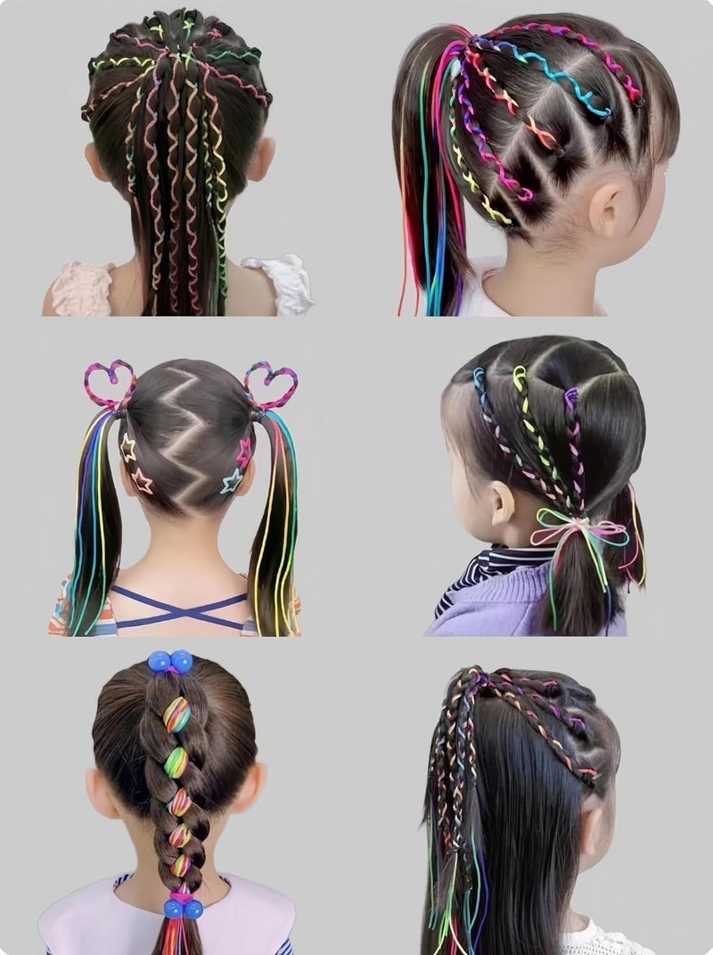 DORMITORRY 6 Piece Boho Hair String Set for Braids Gradient Rainbow Hair Wrap Bands Elastic Hair Ribbons Stylish Hair Ties for Women Girls Colorful Braiding Accessories Multicolor - Image 2