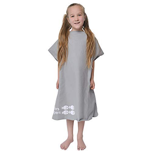 ECO by Naty tiddlers & nippers Kids Patterned/Plain Microfibre Hooded Towel/Poncho | Lightweight, Super Absorbent Microfiber & Quick Drying | Ideal For Beach, Pool, Holidays & Travel (Grey, 5-10 Years) - Image 1