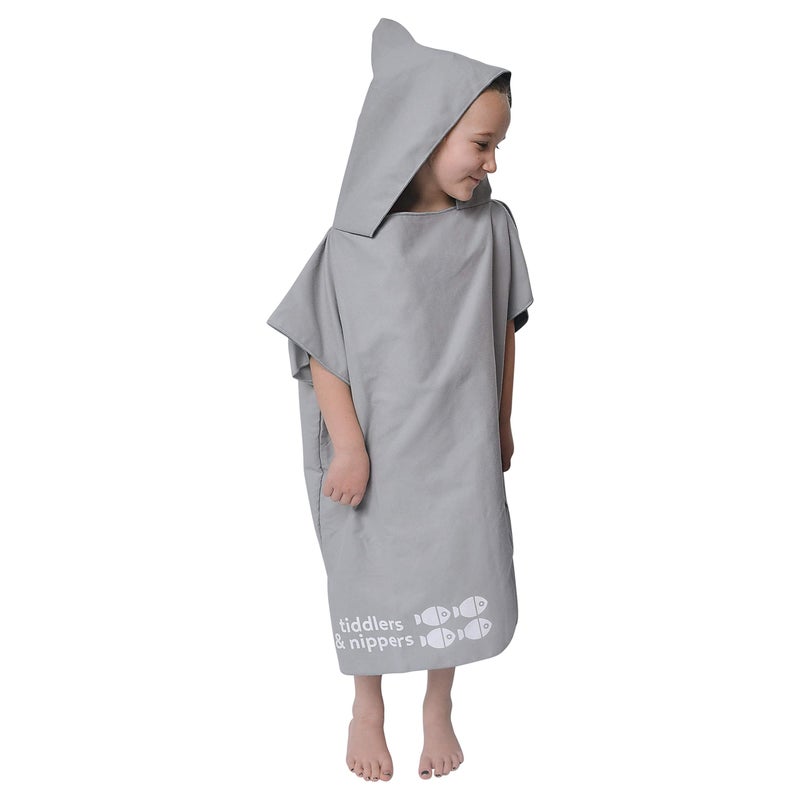 ECO by Naty tiddlers & nippers Kids Patterned/Plain Microfibre Hooded Towel/Poncho | Lightweight, Super Absorbent Microfiber & Quick Drying | Ideal For Beach, Pool, Holidays & Travel (Grey, 5-10 Years) - Image 2