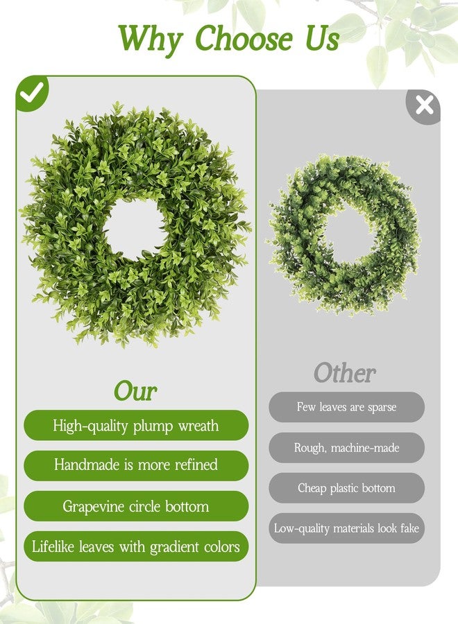 Vlorart 20 Inch Boxwood Wreaths Front Door Artificial Spring Wreath, Year Round Wall Hanging Window Wedding Decor - Image 2