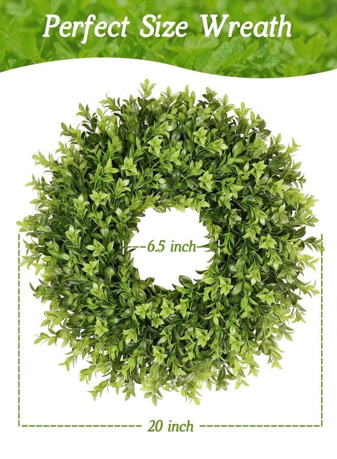 Vlorart 20 Inch Boxwood Wreaths Front Door Artificial Spring Wreath, Year Round Wall Hanging Window Wedding Decor - Image 3