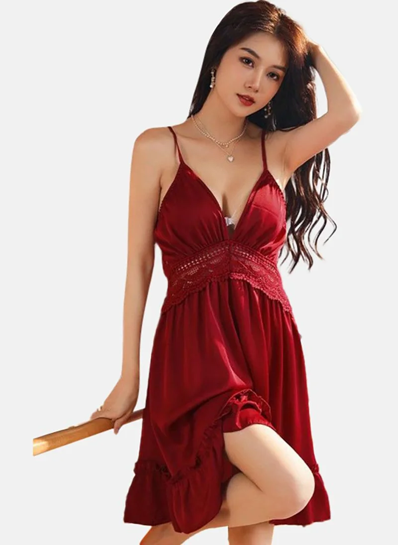 YUNIQEE Maroon Solid Babydoll