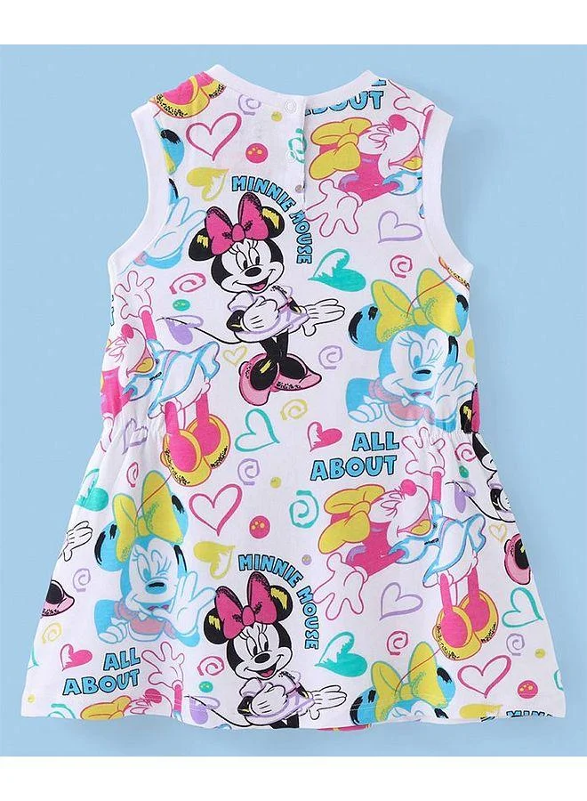 Babyhug Disney Babyhug Disney Single Jersey Sleeveless Frock With Minnie Mouse Print - White