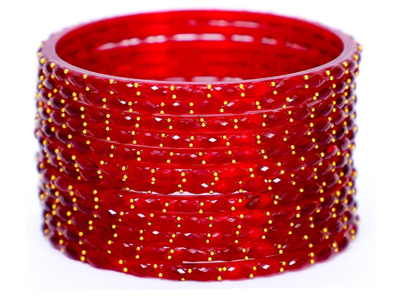 JD'Z COLLECTION Plain and Glossy Finished Raindrop Glass Bangles Set for Women & Girls | Traditional Ethnic Chudi for Wedding, Party & Regular- Set of 12 Pcs | Multiple Colours | Wedding Jewelry Bangles for Women (Red, 2.6 (Inner Dia-2.37")) - Image 1