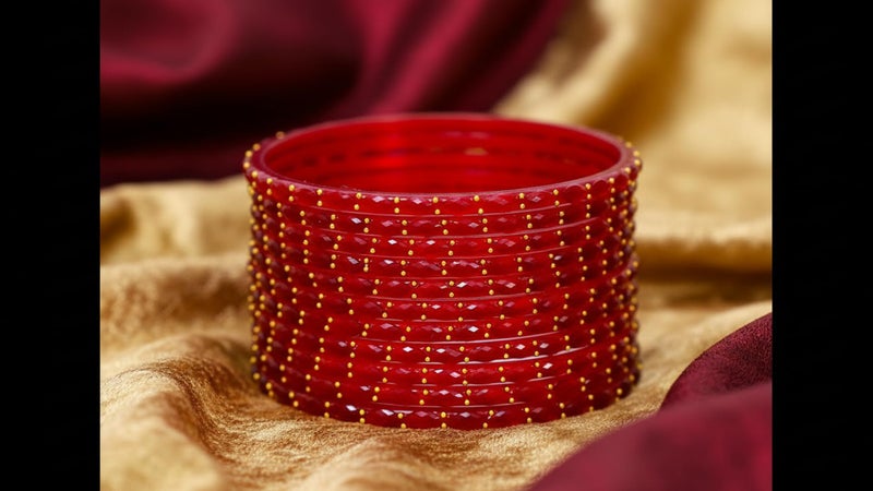 JD'Z COLLECTION Plain and Glossy Finished Raindrop Glass Bangles Set for Women & Girls | Traditional Ethnic Chudi for Wedding, Party & Regular- Set of 12 Pcs | Multiple Colours | Wedding Jewelry Bangles for Women (Red, 2.6 (Inner Dia-2.37")) - Image 3