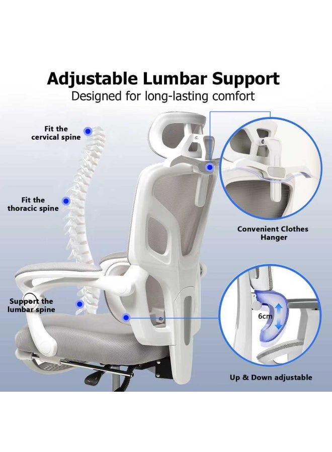 TDOO Ergonomic Office Chair,350lbs Heavy Duty Chair with Adjustable Lumbar Support & Headrest, Breathable Mesh, 90-135° Recline Lock, Footrest, Buttock-Care Cushion, Computer/Gaming Chair for Home/Office - Image 3