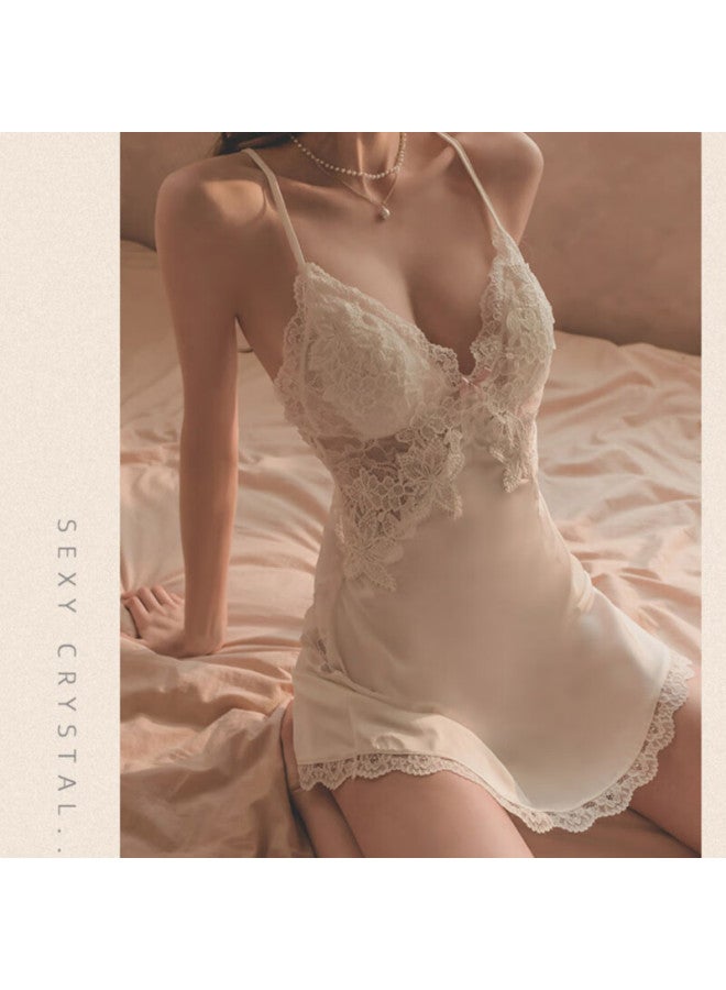 La Chapelle Style Padded Ice Silk Pajamas Women Autumn Lace Lingerie Imitation Silk Nightdress Homewear Set - Image 3