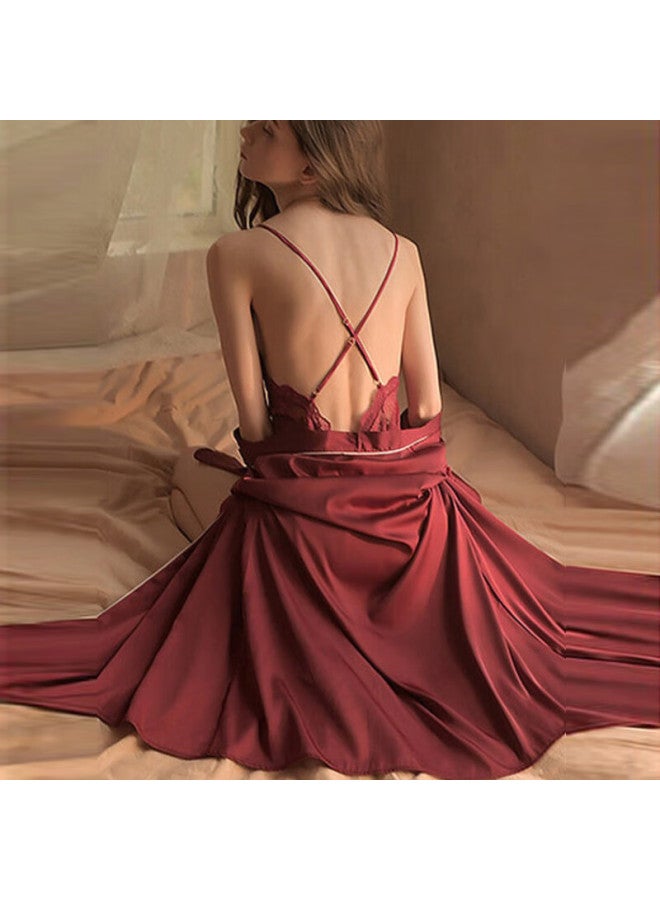 La Chapelle Style Padded Ice Silk Pajamas Women Autumn Lace Lingerie Imitation Silk Nightdress Homewear Set - Image 5