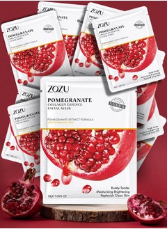 Zozu 10 Pcs Pomegranate Collagen Essence Facial Mask Set Moisturizing Brightening Replenish Clean Skin Skincare Face Mask Sheet for Women and Men Hydrating Skin care Facial Sheet Masks  - Image 1