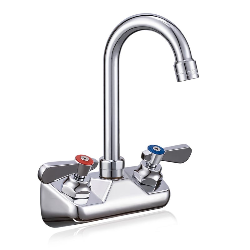 Sepaitek Leak-Free Kitchen Faucet Wall Mount 4" Center, Commercial Sink Faucet for Restaurant Triple 3 Compartment Sink, 3-1/2 Gooseneck 2 Hole Industrial Laundry Bar Hand Sink Faucet, Brass - Image 1