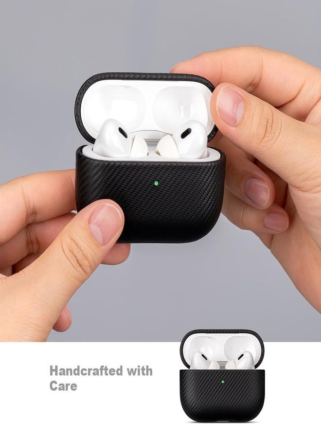 Lopie جراب LOPIE لسماعات AirPods Pro من الجيل الثاني - غطاء مصنوع يدويًا لسماعات AirPods Pro 2 - مصنوع من الجلد النباتي - تصميم مستوحى من ألياف الكربون - غطاء صلب للحماية من السقوط، متوافق مع الشحن اللاسلكي - أسود - Image 3