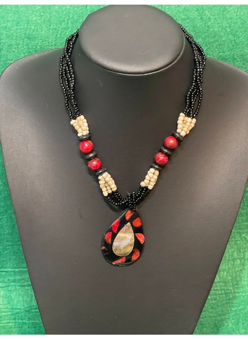 Gönülden Tasarım Heart Design Handmade Genuine Mother of Pearl Stone Indian Model Design Beaded Necklace Ethnic  - Image 1