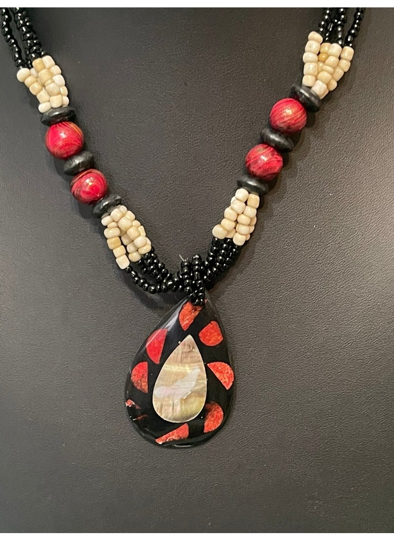 Gönülden Tasarım Heart Design Handmade Genuine Mother of Pearl Stone Indian Model Design Beaded Necklace Ethnic  - Image 2