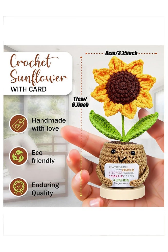 دمية عباد الشمس الإيجابية الكروشيه مع بطاقة - دمية عباد الشمس الإيجابية مع بطاقة - هدية الدعم العاطفي - هذا تذكير صغير - هدية تقدير لزميل العمل، صديق، مدرس، أخت، أم - عيد ميلاد، هدية شكر للنساء، الرجال، ديكور المكتب - Image 2
