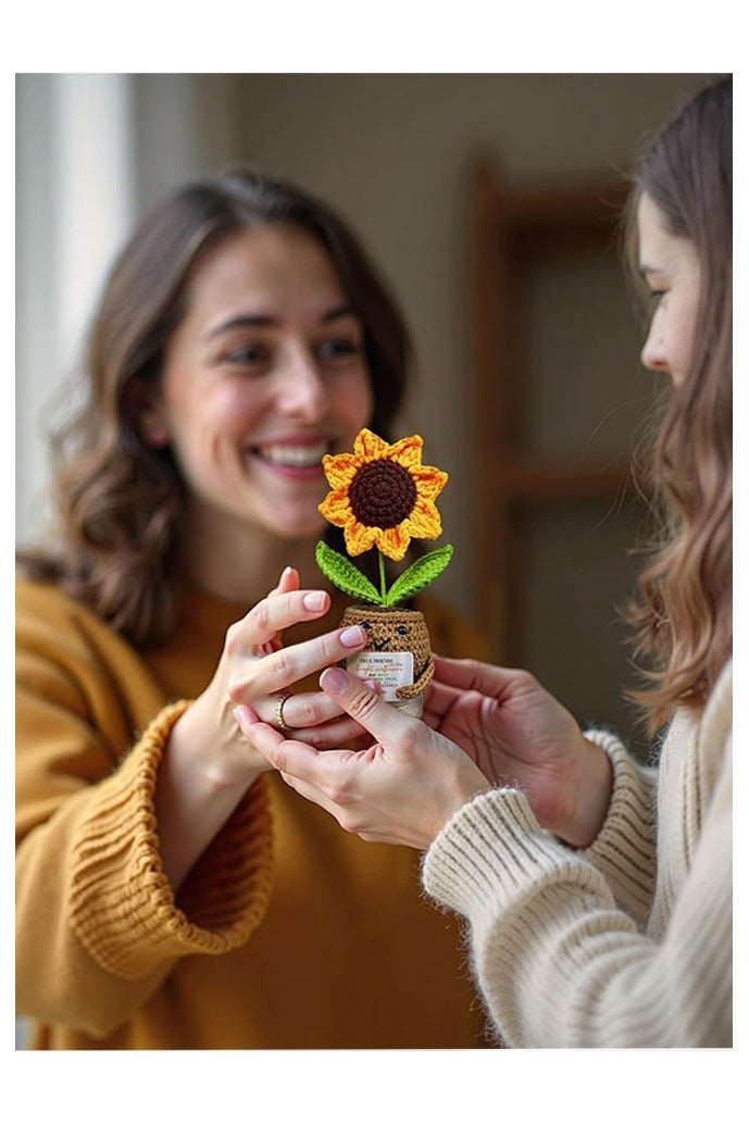 دمية عباد الشمس الإيجابية الكروشيه مع بطاقة - دمية عباد الشمس الإيجابية مع بطاقة - هدية الدعم العاطفي - هذا تذكير صغير - هدية تقدير لزميل العمل، صديق، مدرس، أخت، أم - عيد ميلاد، هدية شكر للنساء، الرجال، ديكور المكتب - Image 3