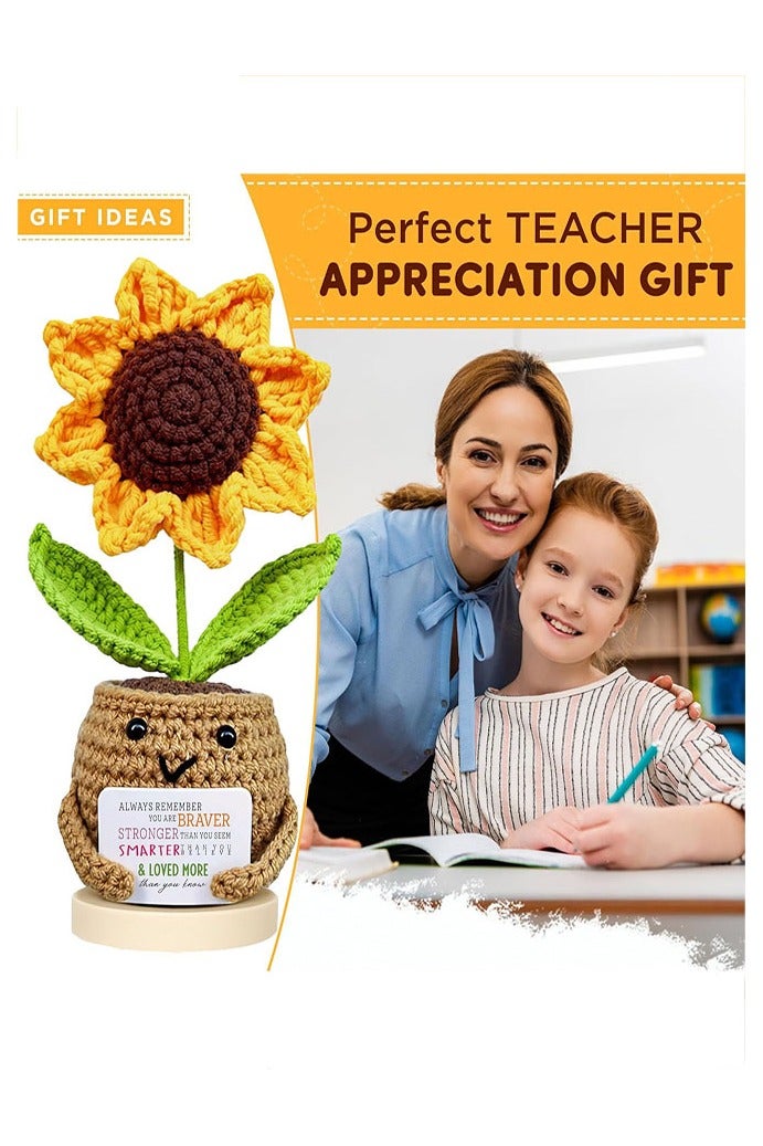 دمية عباد الشمس الإيجابية الكروشيه مع بطاقة - دمية عباد الشمس الإيجابية مع بطاقة - هدية الدعم العاطفي - هذا تذكير صغير - هدية تقدير لزميل العمل، صديق، مدرس، أخت، أم - عيد ميلاد، هدية شكر للنساء، الرجال، ديكور المكتب - Image 5