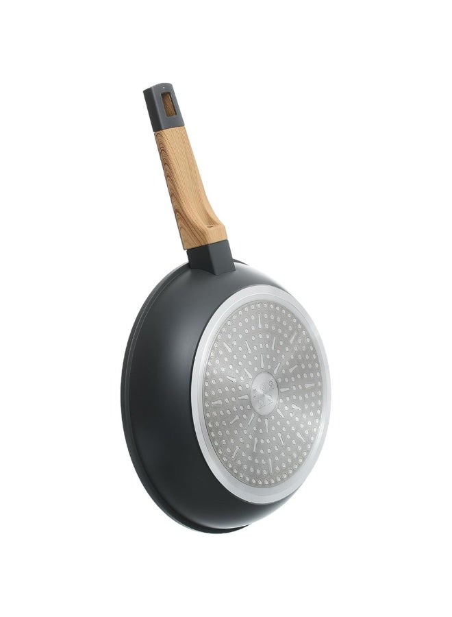 Nonstick deep frying pan with induction base & wooden handle fast & even heating easy clean aluminium skillet works on all hobs black 26 cm - Image 2