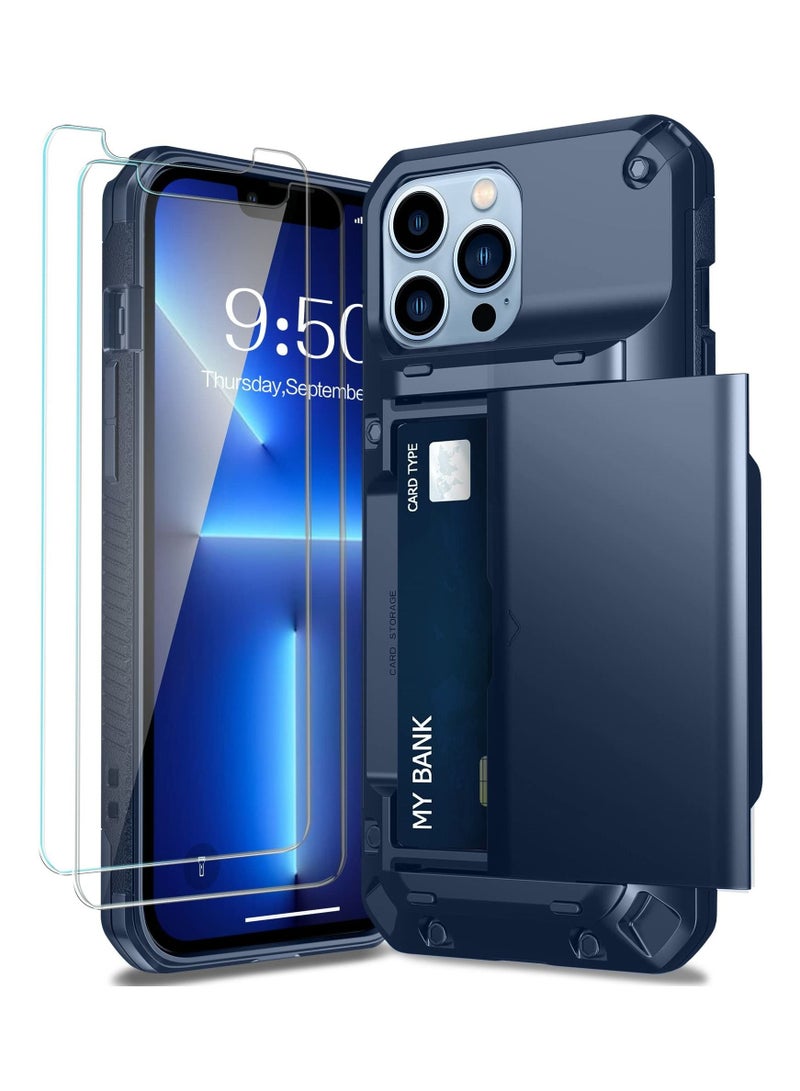 Captaintech Compatible with iPhone 13 Pro Max Case, Protective Wallet Cover with Screen Protector 【x2】 【Semi-Auto Hidden Card Slot】 【Military Grade Drop Protection】, iPhone 13 Pro Max Case with Card Holder, 6.7" - Image 1