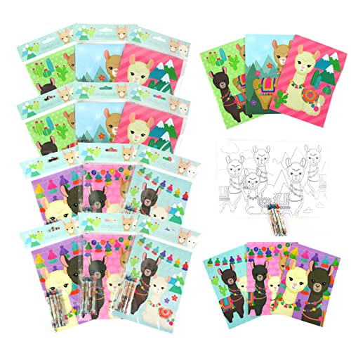 TINYMILLS Llamas Alpacas Coloring Book Set for Kids Party Favors with 12 Coloring Books and 48 Crayons Llamas Birthday Party Supplies Favor Bag Filler - Image 1