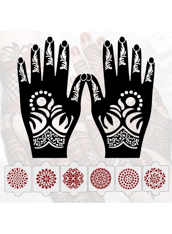 ivana's عبوة من 8 قطع (2 قطعة قوالب حناء + 6 قطع قوالب حناء قابلة لإعادة الاستخدام بتقنية الليزر) ، ملصقات حناء ، ملصقات حناء لليد الكاملة للنساء والفتيات والأطفال ، سهلة التطبيق ، Ivnh-1071 - Image 1