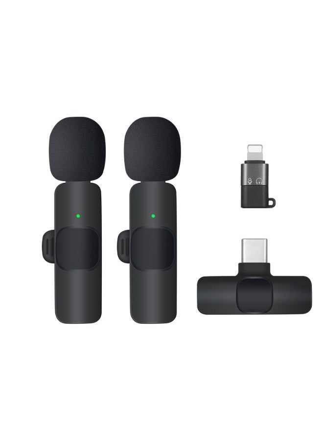 Wireless Lavalier Microphone for Type-C Phone- Plug-Play Wireless Mic with 2 Microphone Video Recording- Interview- Vlog- Auto Sync and Noise Reduction