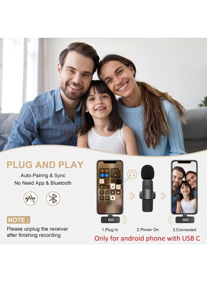 Wireless Lavalier Microphone for Type-C Phone- Plug-Play Wireless Mic with 2 Microphone  Video Recording- Interview- Vlog- Auto Sync and Noise Reduction - Image 3
