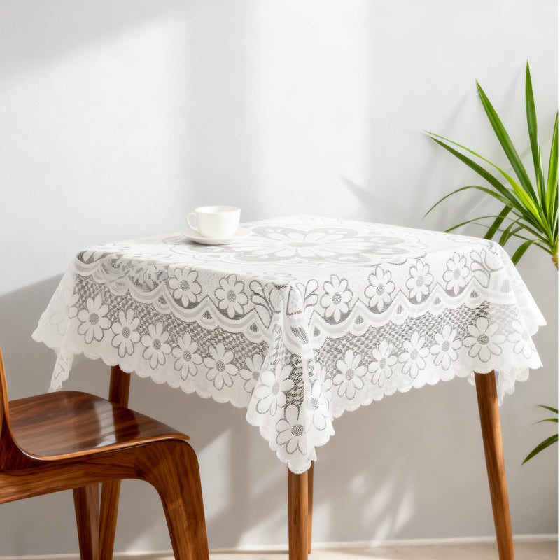 Zelphvt Small Square Lace Tablecloth 35''Ã—35'' White Lace Tablecloth Crochet Laces Table Cloth Vintage Embroidered Side Table Cover for Round Coffee Tables Wedding Rectangle Tables Decor - Image 5