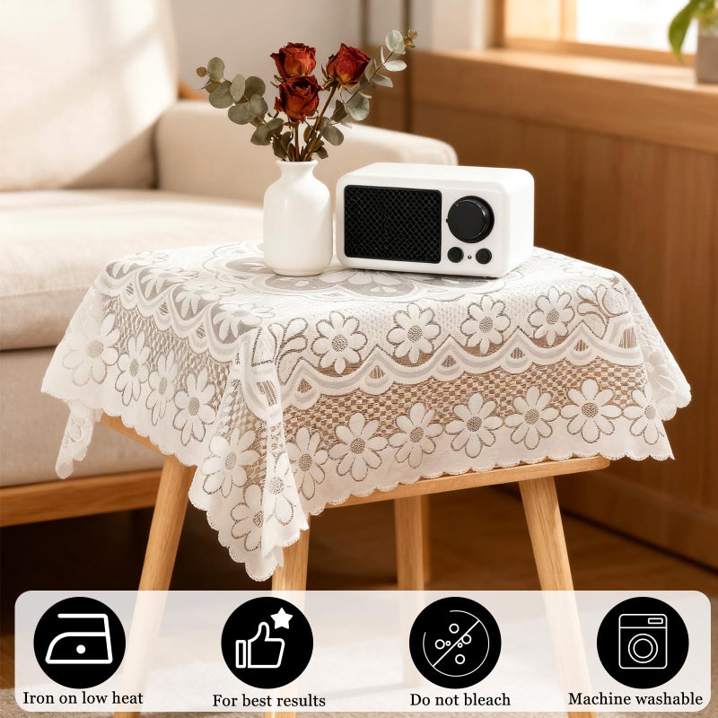 Zelphvt Small Square Lace Tablecloth 35''Ã—35'' White Lace Tablecloth Crochet Laces Table Cloth Vintage Embroidered Side Table Cover for Round Coffee Tables Wedding Rectangle Tables Decor - Image 4