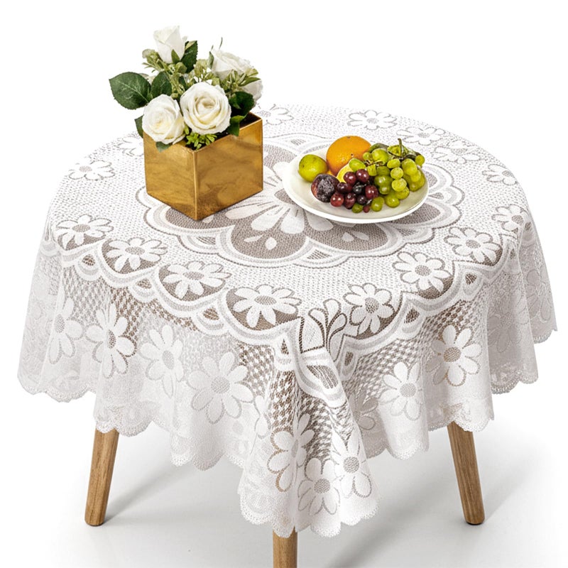 Zelphvt Small Square Lace Tablecloth 35''Ã—35'' White Lace Tablecloth Crochet Laces Table Cloth Vintage Embroidered Side Table Cover for Round Coffee Tables Wedding Rectangle Tables Decor - Image 1