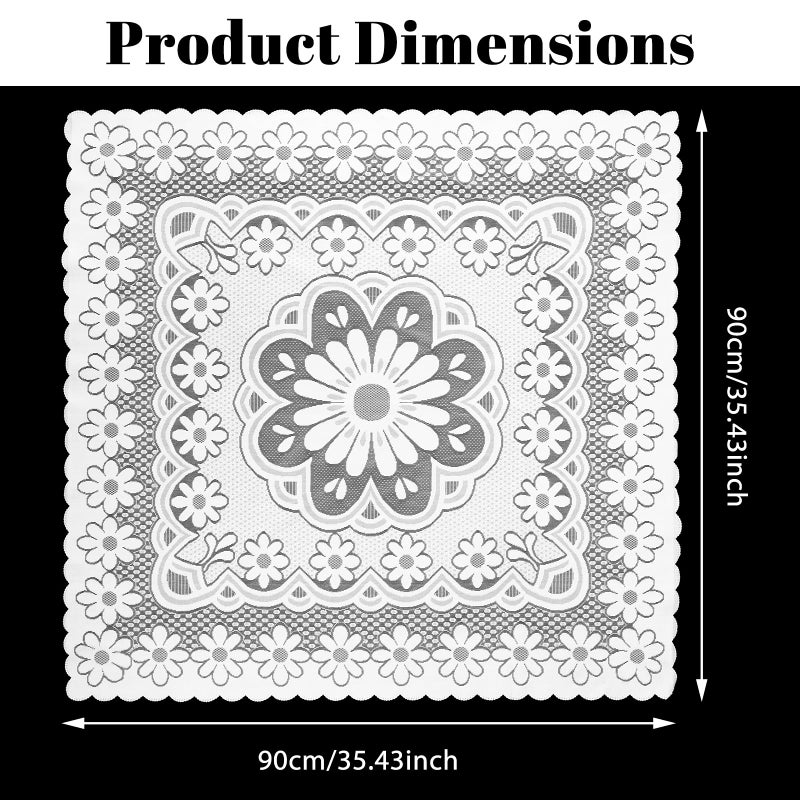 Zelphvt Small Square Lace Tablecloth 35''Ã—35'' White Lace Tablecloth Crochet Laces Table Cloth Vintage Embroidered Side Table Cover for Round Coffee Tables Wedding Rectangle Tables Decor - Image 2