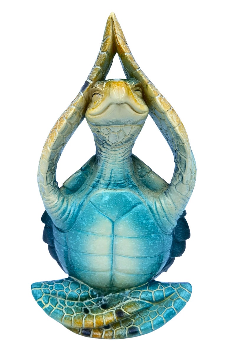 VVGIFTS SEA SEA TROTTLE تأمل اليوغا ديكور حديقة تمثال البحر سلحفاة التأمل في الشاطئ الساحلي زين Zen Yoga Resin تمثال لزخارف المكتب المنزلي (ضع النخيل لأعلى) - Image 1