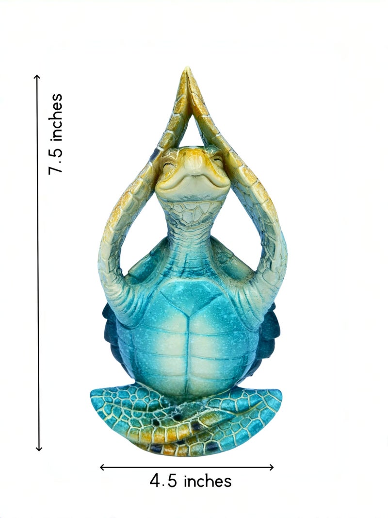 VVGIFTS SEA SEA TROTTLE تأمل اليوغا ديكور حديقة تمثال البحر سلحفاة التأمل في الشاطئ الساحلي زين Zen Yoga Resin تمثال لزخارف المكتب المنزلي (ضع النخيل لأعلى) - Image 3