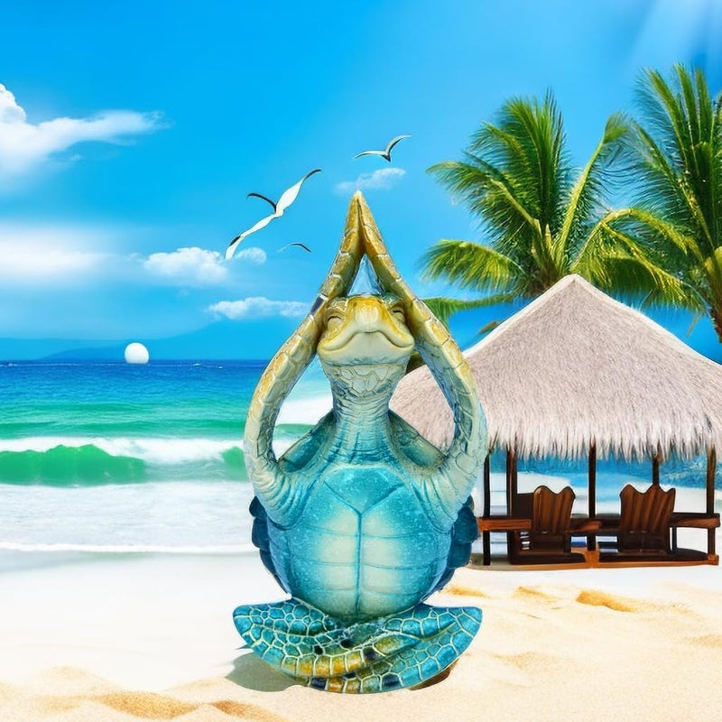 VVGIFTS SEA SEA TROTTLE تأمل اليوغا ديكور حديقة تمثال البحر سلحفاة التأمل في الشاطئ الساحلي زين Zen Yoga Resin تمثال لزخارف المكتب المنزلي (ضع النخيل لأعلى) - Image 4