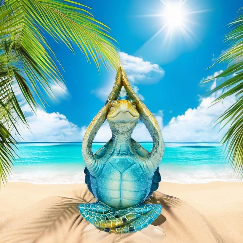 VVGIFTS SEA SEA TROTTLE تأمل اليوغا ديكور حديقة تمثال البحر سلحفاة التأمل في الشاطئ الساحلي زين Zen Yoga Resin تمثال لزخارف المكتب المنزلي (ضع النخيل لأعلى) - Image 5