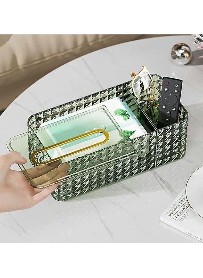 Acrylic Multifunction Divided 3D Tissue Dispenser Box With Organizer Pocket Slot Designed With Elegant Design Specially Made For Home Decor - Green  - Image 1