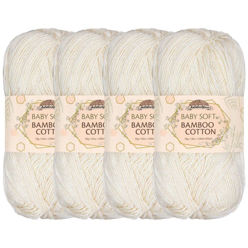 BambooMN JubileeYarn Baby Soft Bamboo Cotton Yarn  50gSkein  Moon Beam  4 Skeins