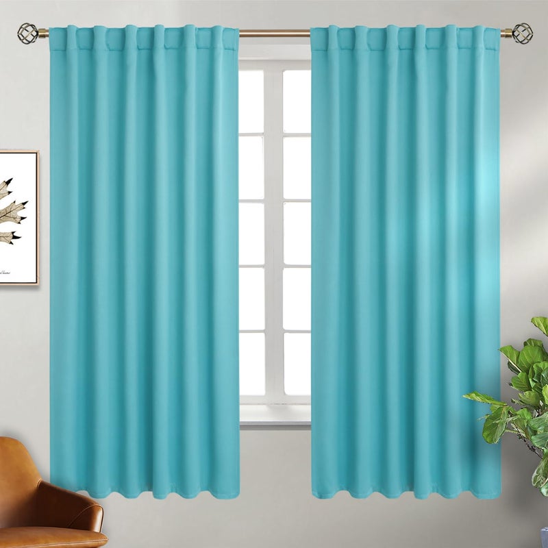 BGment جيب قضيب وتبادل التبويب الظهر الستائر لغرفة النوم - الغرفة المعزولة الحرارية الستائر المظلمة لمجموعة غرفة المعيشة من لوحين (52 × 63 بوصة أكوا) - Image 1