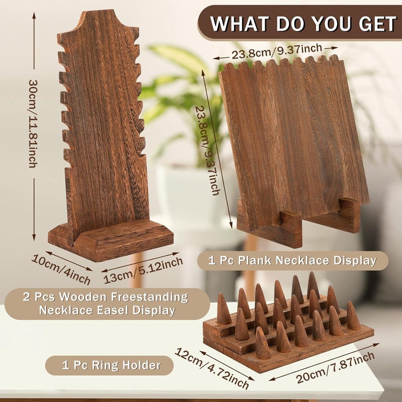 Jerify حامل قلائد خشبي من جيريفي مكون من 4 قطع لعرض المجوهرات وحامل قلائد لبيع القلائد وحامل خواتم لعرض المجوهرات في المنزل - Image 2