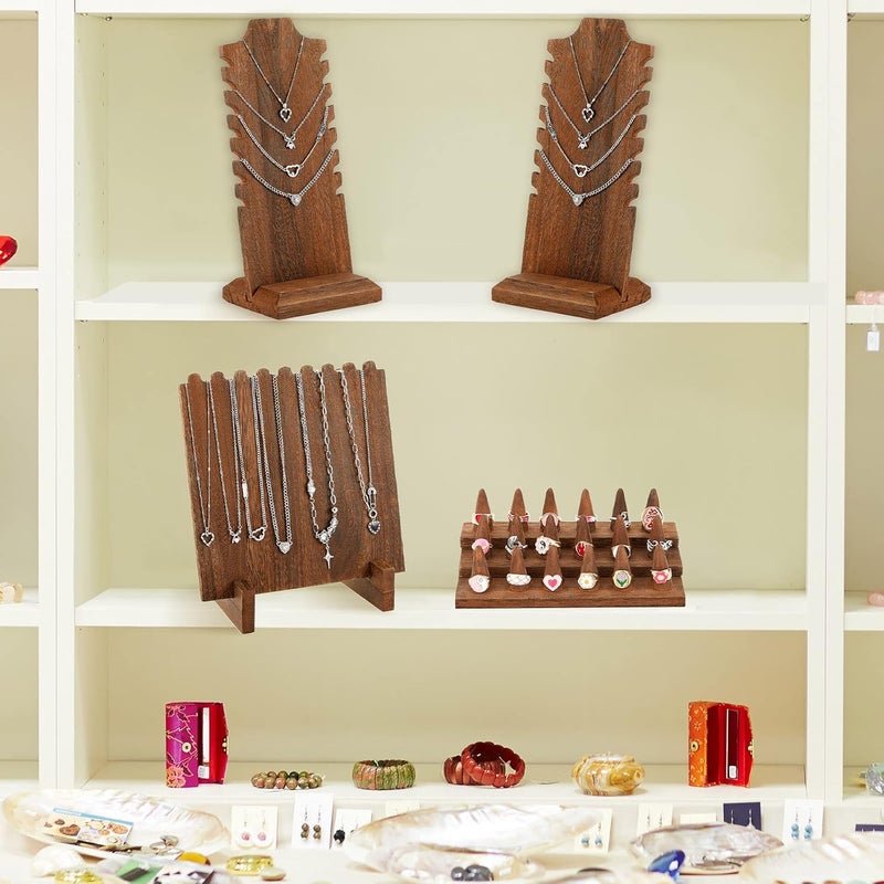 Jerify حامل قلائد خشبي من جيريفي مكون من 4 قطع لعرض المجوهرات وحامل قلائد لبيع القلائد وحامل خواتم لعرض المجوهرات في المنزل - Image 5
