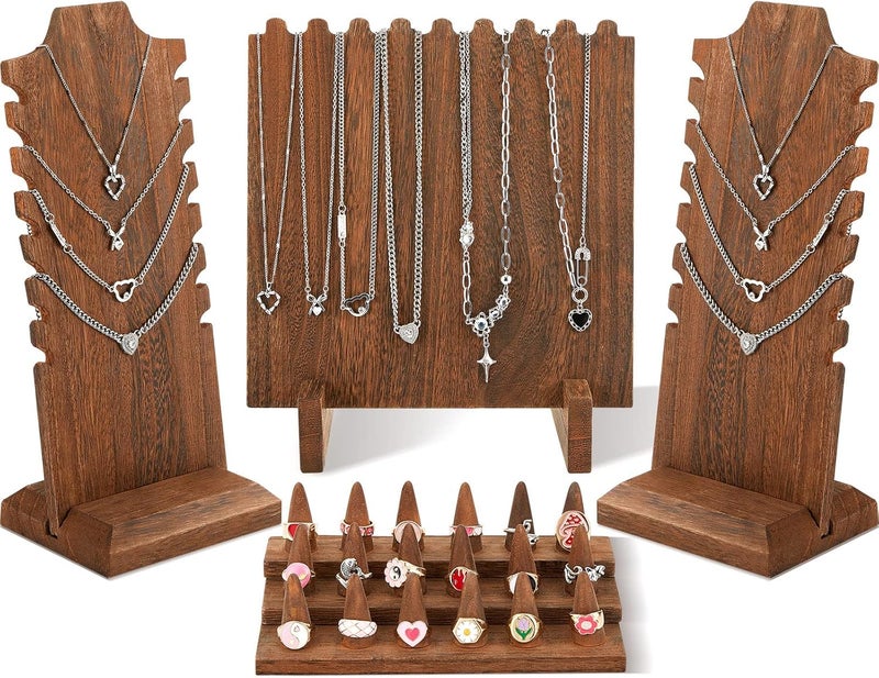 Jerify حامل قلائد خشبي من جيريفي مكون من 4 قطع لعرض المجوهرات وحامل قلائد لبيع القلائد وحامل خواتم لعرض المجوهرات في المنزل - Image 1