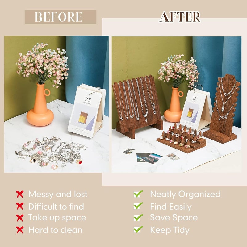 Jerify حامل قلائد خشبي من جيريفي مكون من 4 قطع لعرض المجوهرات وحامل قلائد لبيع القلائد وحامل خواتم لعرض المجوهرات في المنزل - Image 4